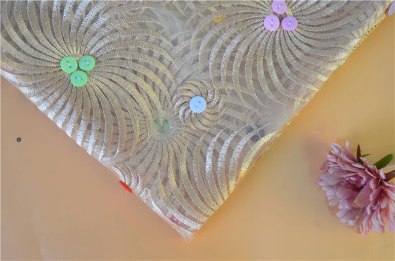 HLSD158 Swiss Quality Textile 100% polyester mesh sequin Embroidery Fabric With Beads for dress