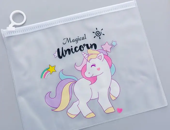 
Young girl heart pink unicorn ring zipper bag transparent pen bag lovely students creative envelope PN2690 