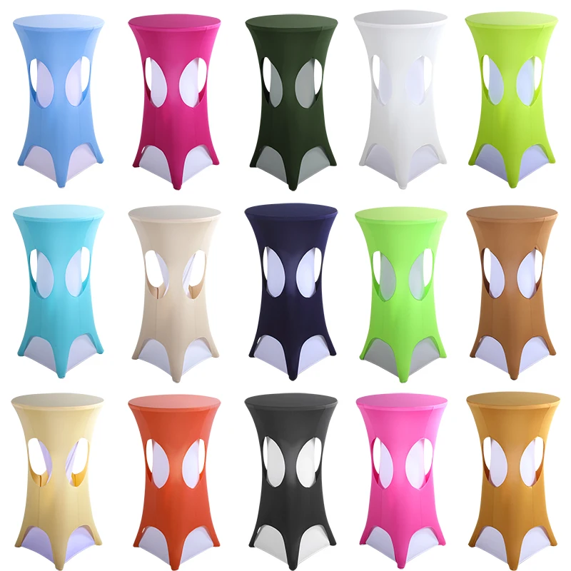 Stretch 30inch by 42inch folding fitted cocktail table cloth overlays  highboy cover designs for wedding parity events