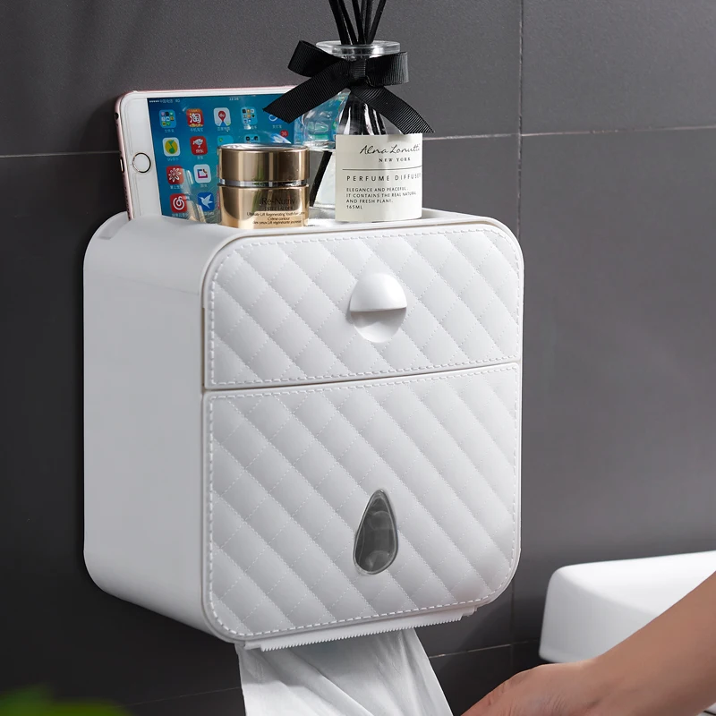 Kitchen Bathroom Plastic Wall Mounted Self Adhesive Corner Toilet Paper Holder Tissue Box Storage Boxes