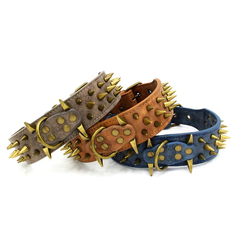 New domineering dog collar large dog bronze rivet pet collar super sharp spike dog collar traction