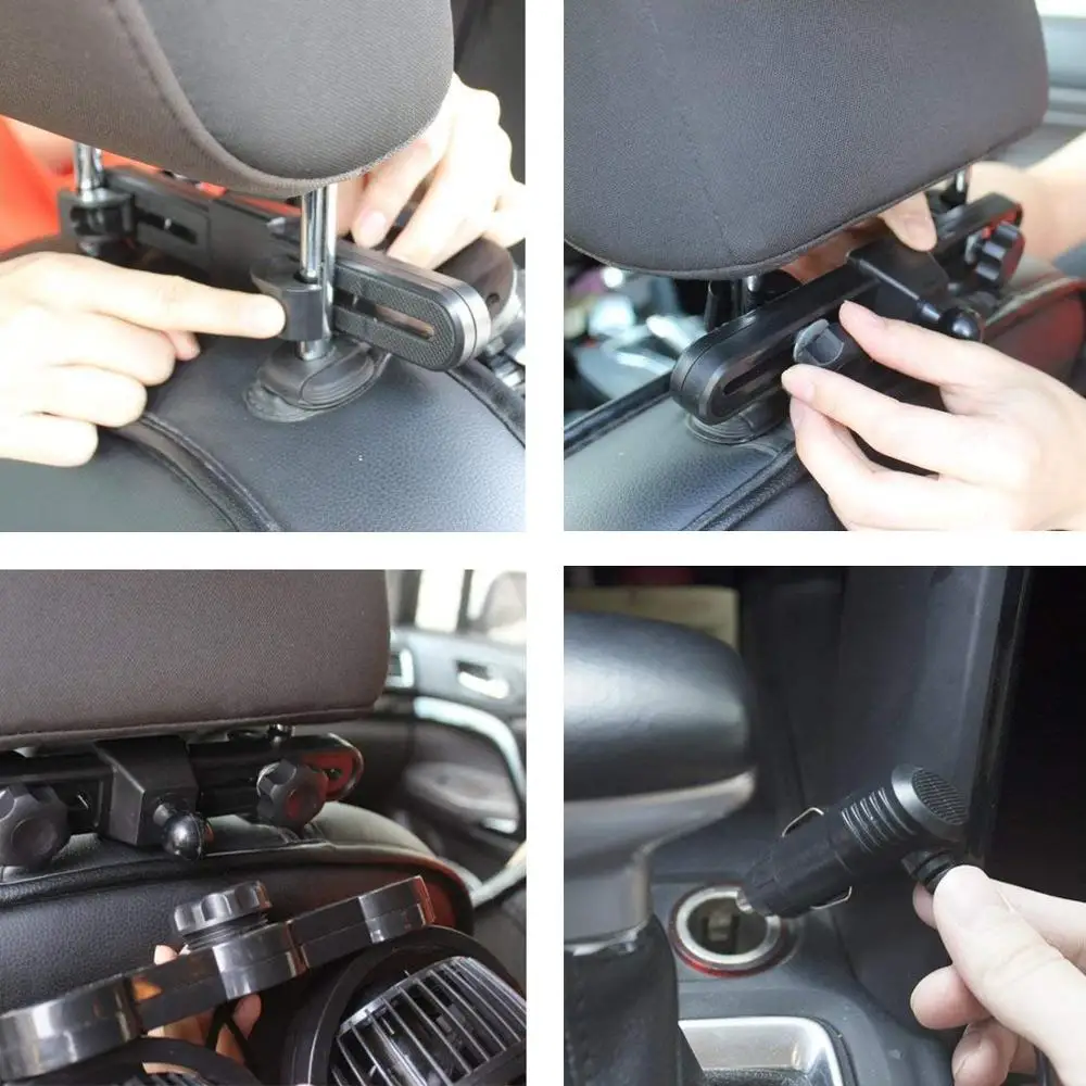 Car Fans,12V Electric Auto Cooling Fan, Headrest 360 Degree Rotatable Dual Head Stepless Speed Rear Seat Air Fan