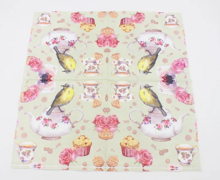 Food-grade Bird Tea Print Paper Napkin Tissue  Dinner Napkins Servilleta For Birthday Party Decoration 33*33cm Or Custom