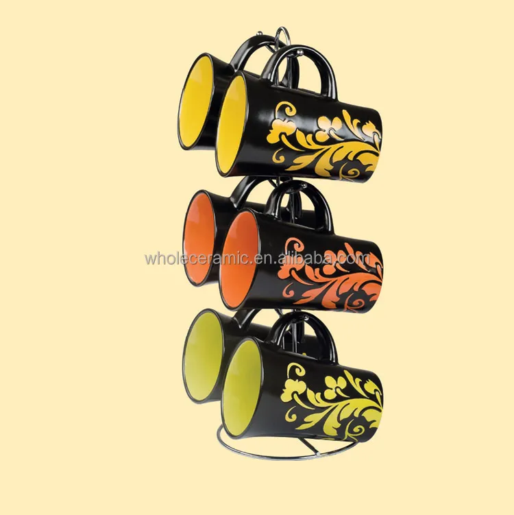 12oz 16oz Hand Painted Coffee Mug Holder Rack Mug With Metal Stand With Rack Mug Tree Wholesale