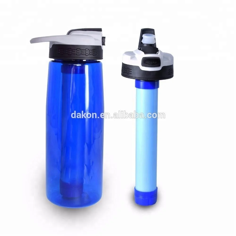  Water Filter Bottle 2-Stage Integrated Personal Straw for Hiking Camping - BPA
