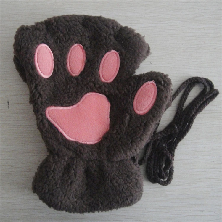 Winter Gloves Women Animal Paw Gloves Fingerless Fluffy Bear Plush Paw Mittens Women Soft Gloves