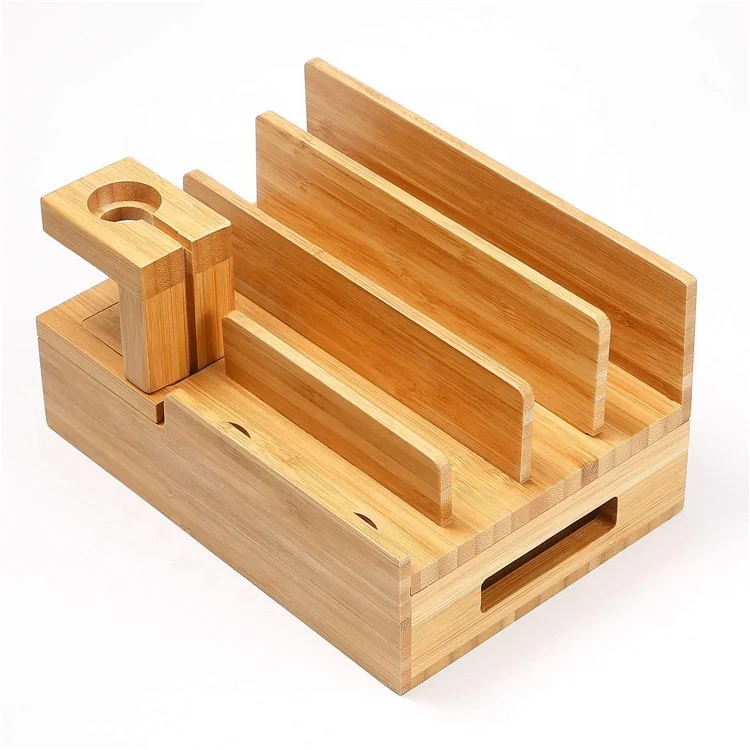  Бамбуковая зарядная станция настольный шнур-органайзер большой емкости док-станция совместимая со смартфонами iPhone и планшетами