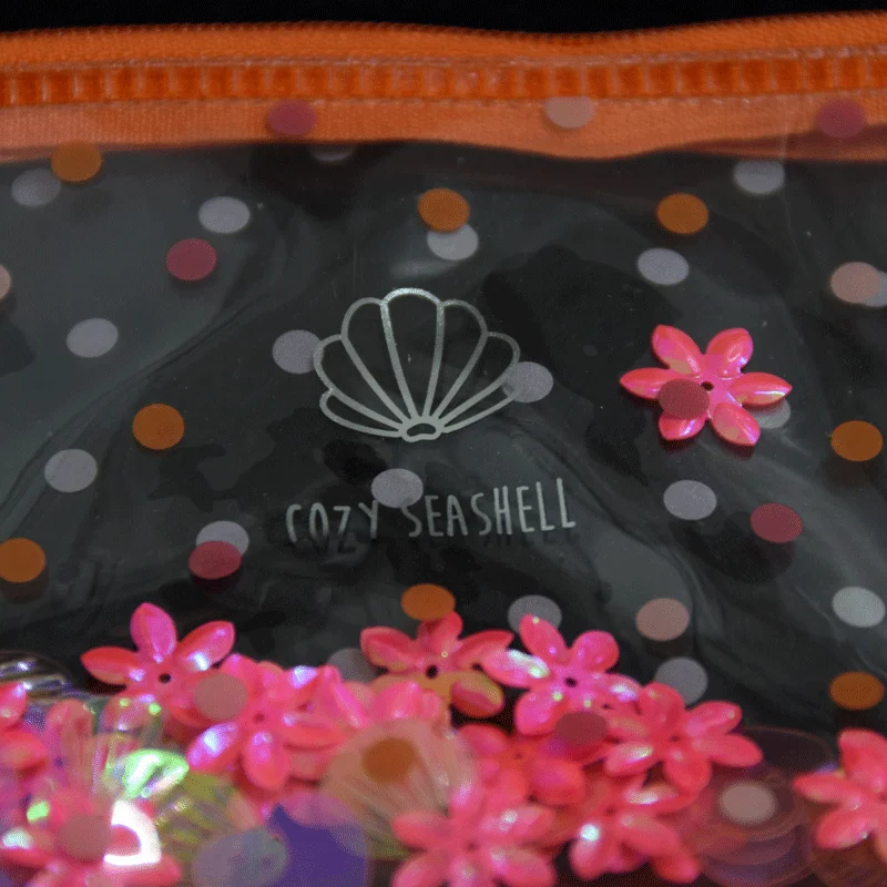 Cute Transparent Glitter Stars PVC Waterproof Pencil Case Fashionable Zipper Closure Cosmetic Bag with Custom Logo