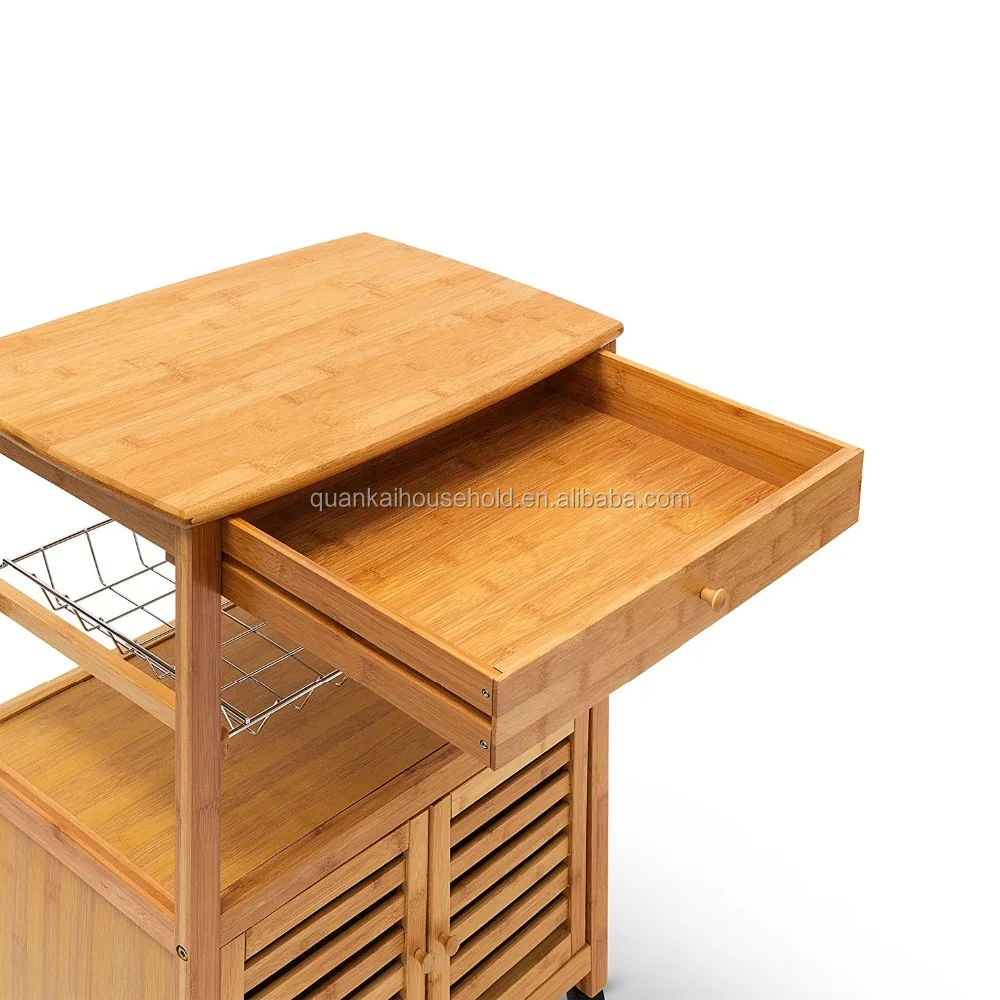 Kitchen Island Trolley with Drawer Bamboo Wheeled Kitchen Cart