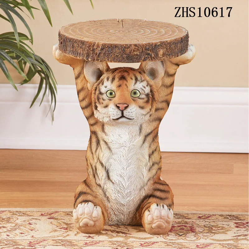 Artificial Tiger Statue Resin Faux Log Accent Outdoor Home Garden Decoration Anime Animal Figurine Model