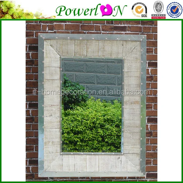 Shabby Outdoor Wooden Shutter Mirror With Window For Garden