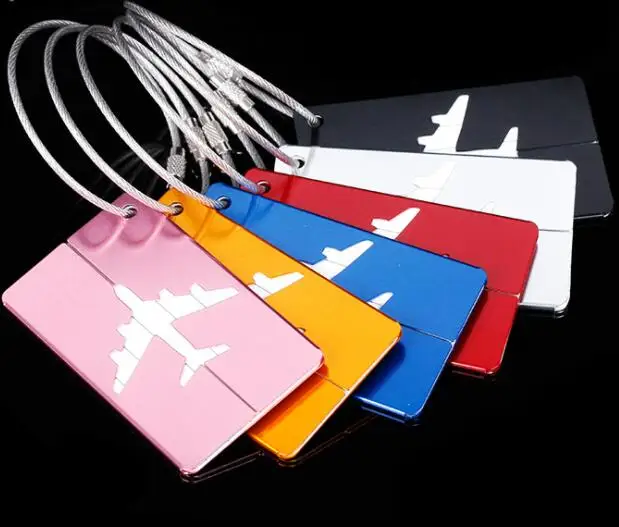 promotion gift metal aluminum travel luggage tag with stainless steel wire cable rope