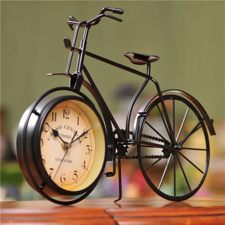 Retro Metal Bike Vintage Bicycle Standing Table Desk Mute Clock