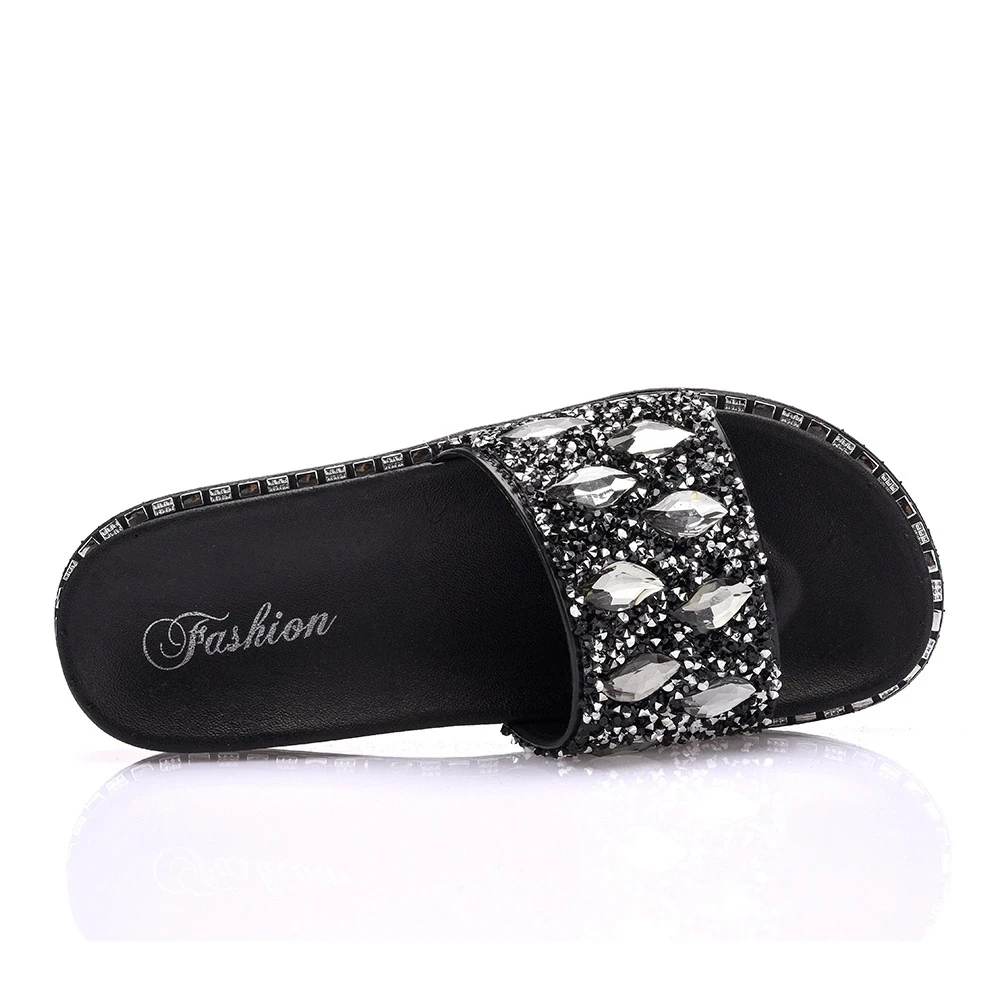 Outdoor slip on cool design women pvc slippers colorful water drops rhinestone slide sandals