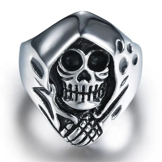 Grim Reaper Skull Biker Stainless Steel Finger Ring
