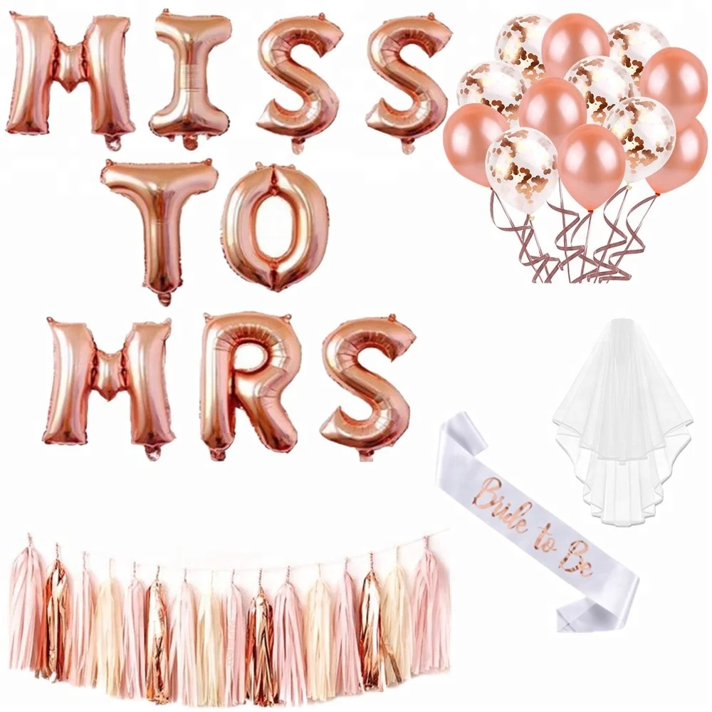Rose Gold Bachelorette Party supplies miss to mrs foil banner bride veil bride to be sash Bridal Shower Gifts party supplies