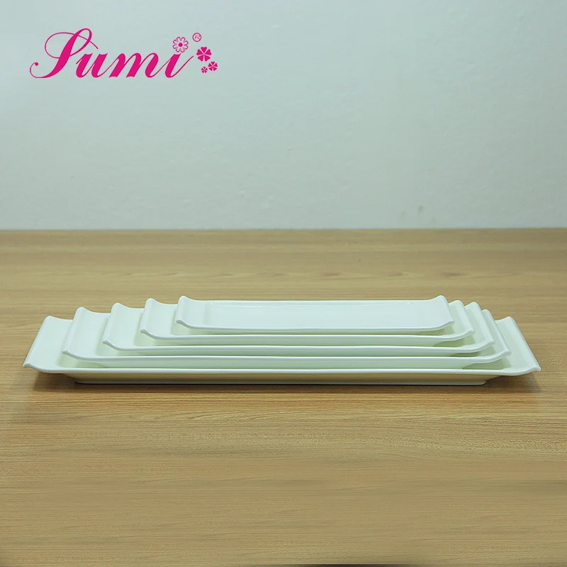 MOQ 200 High grade white ceramic long rectangular dinner plate for restaurant hotel