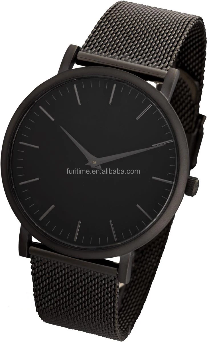 OEM brand fashion mesh band with PVD gold plating japan movement super slim men quartz watch