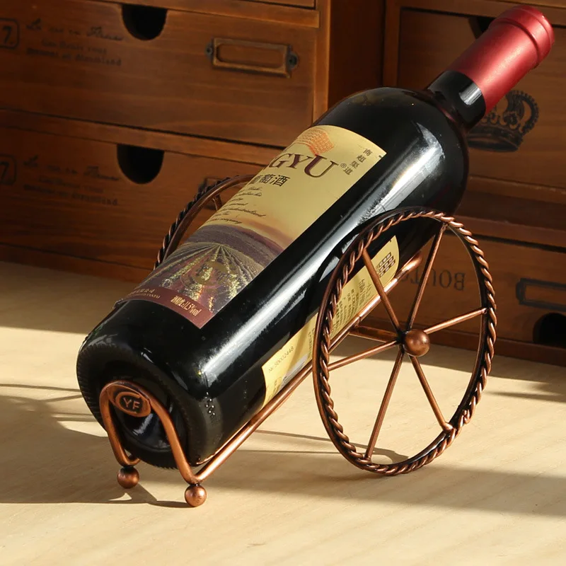 Europe style Metal Wine rack red bronze iron wheels design Wine holder Decoration bar Shelf Beer whisky wine bottles