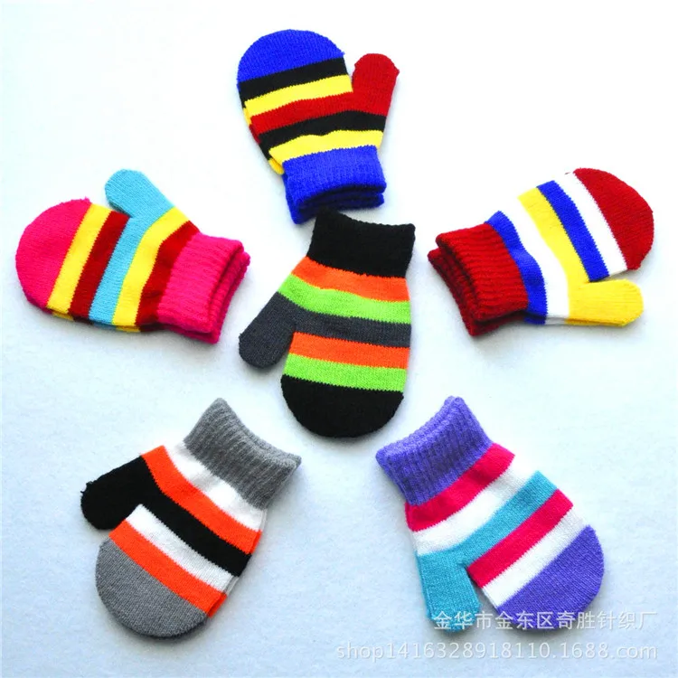 Wholesale  6  candy colors striped winter fingerless gloves 1-4 years old kids