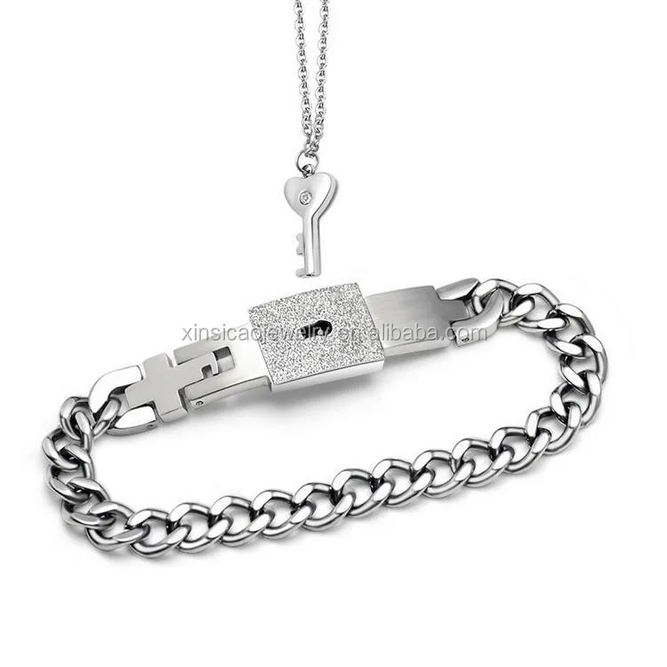 Stainless Steel Heart Key And Lock Bracelet Couple Jewelry Engagement Souvenir
