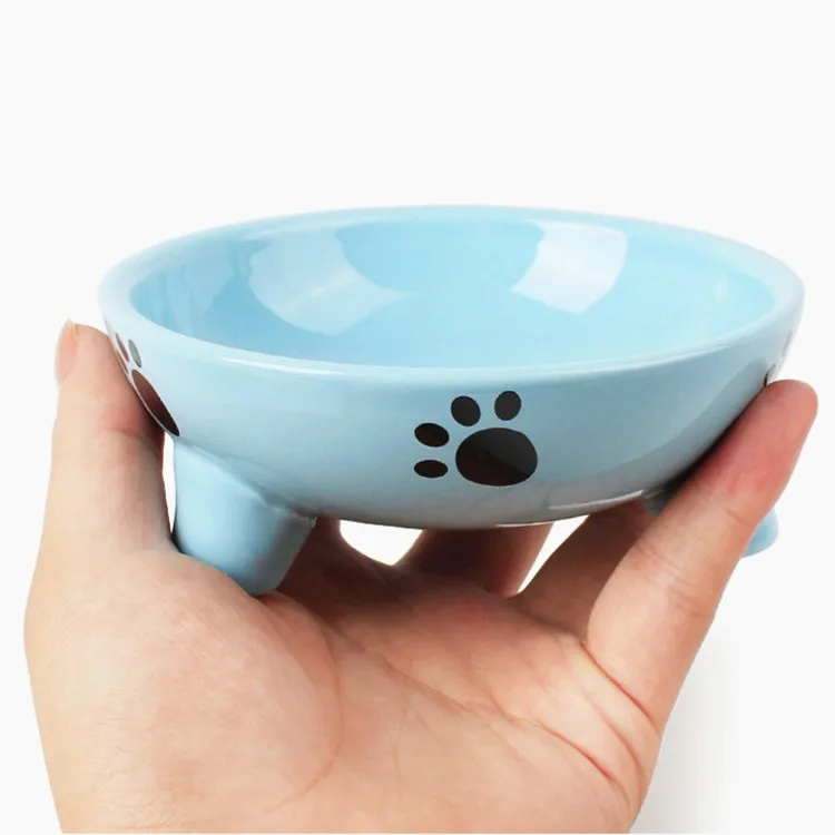 Wholesale Footprints Pet Cat Food Tableware Triangular Ceramic Dog Bowl