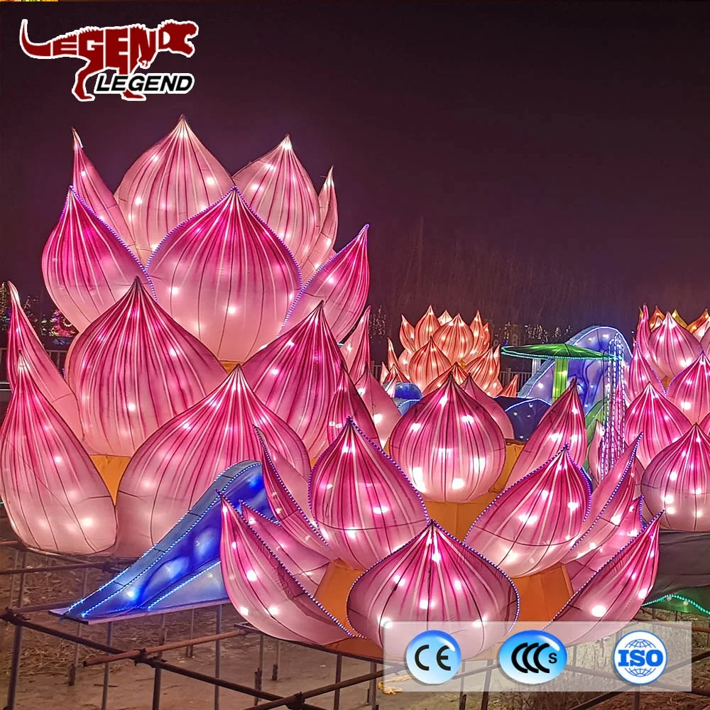 
Outdoor park decoration handmade Chinese silk LED lotus lantern 