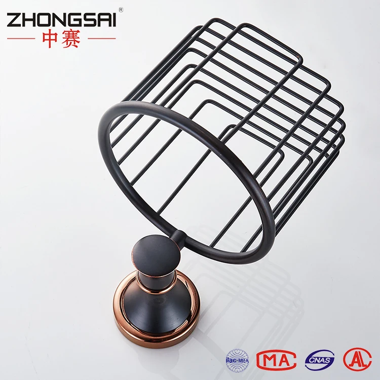 Royal Bathroom Wall Mounted Brass Antique Black Toilet Paper Towel Holder with Basket