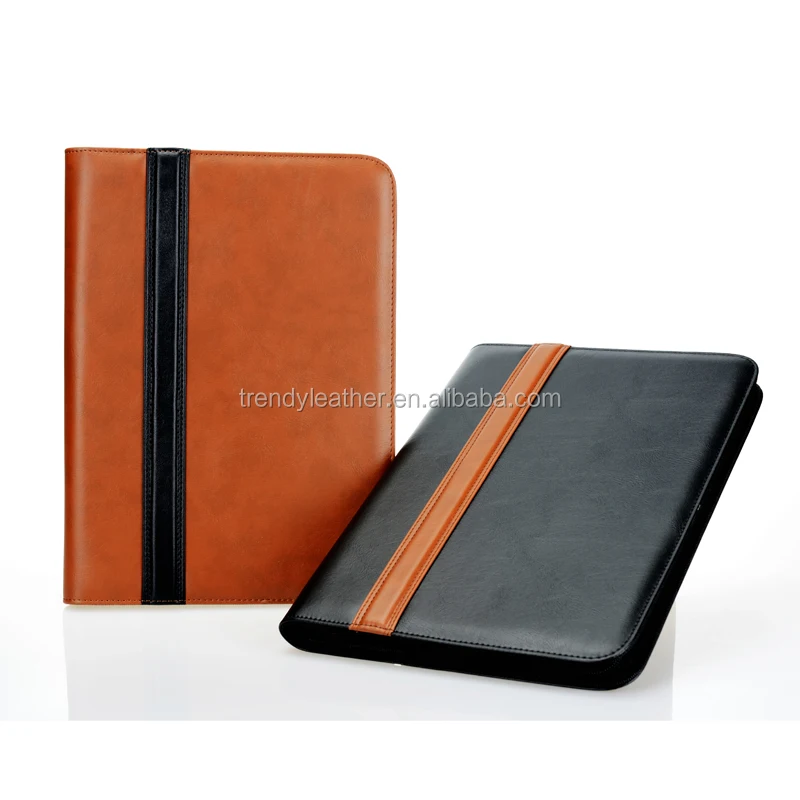 Customized PU Leather A4 zippered compendium folders