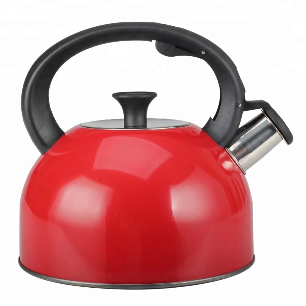 Stainless Steel Whistling Tea Square Kettle, 2.5-Quart, Metallic Red