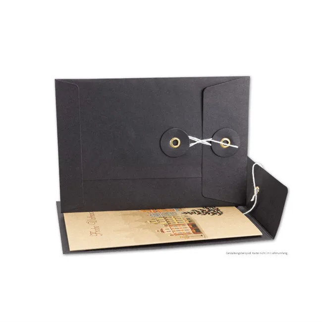 custom logo black cardboard string and button envelopes