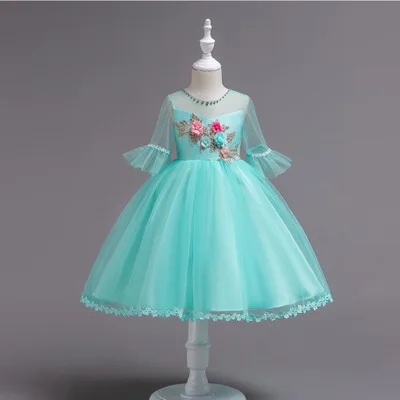 Ywhola Embroidery Wedding Pageant Flower Girl Dress Birthday Girl Dress