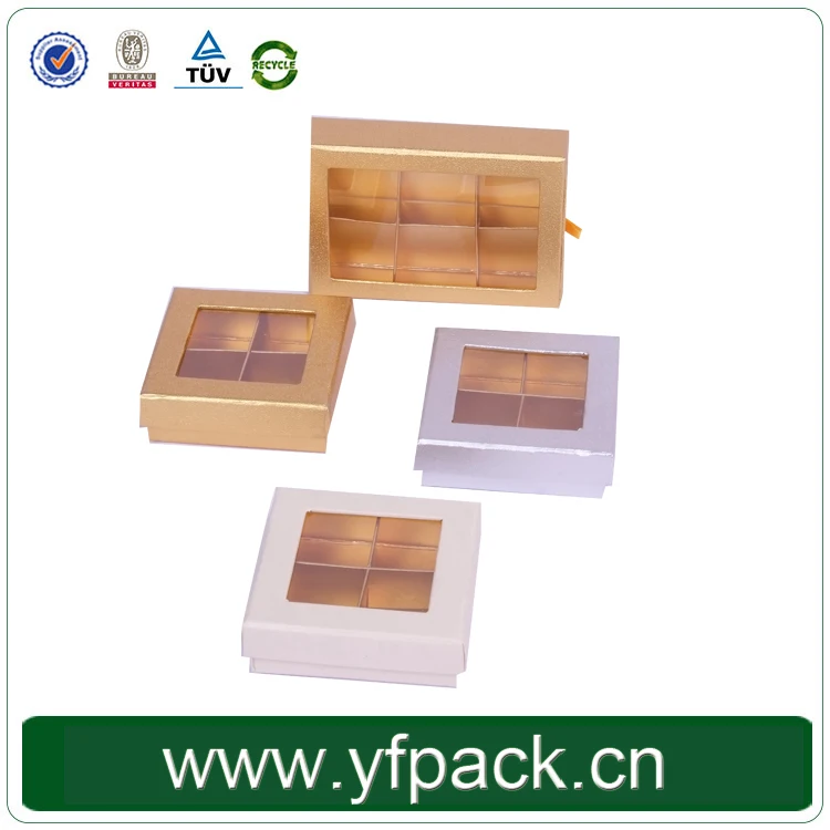 Lid And Base With Clear PVC Window Golden Metallic Compartment Inlay Tray Macaron/Chocolate Packaging Gift Box