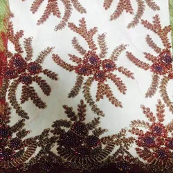 new style hand cut embroidery mesh dubai dress tule olive green lace fabric with beads