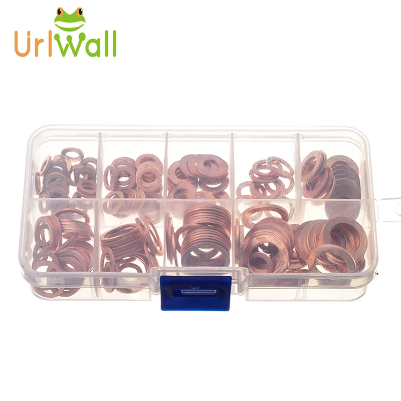 Factory Gasket outlet 200pcs metal fasteners box fireproof sealing round flat copper gasket