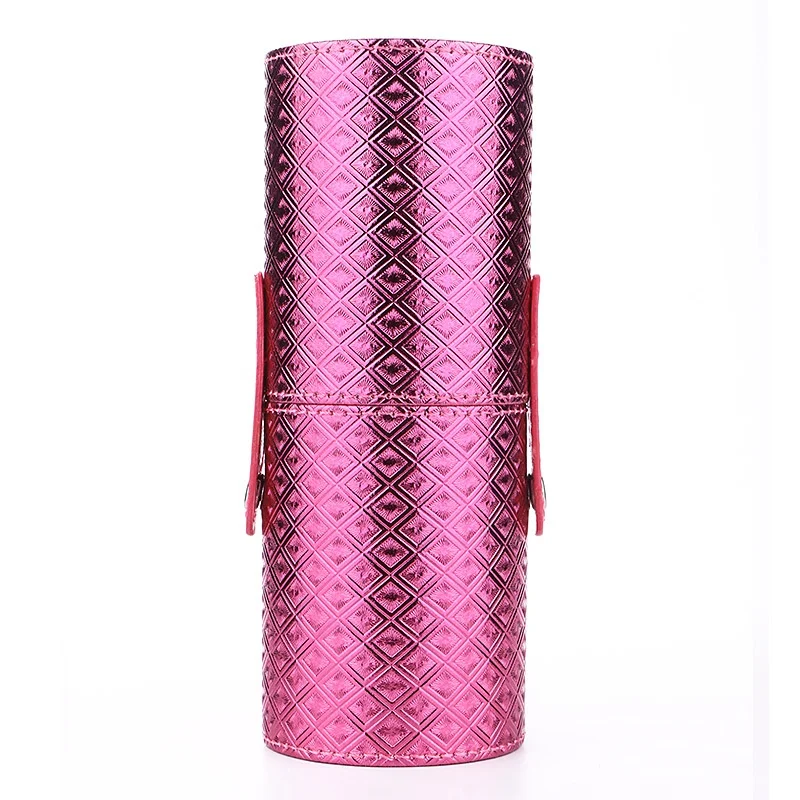 Multiple Patterns Portable PU Leather Cosmetic Bag Makeup Brush Case Cylinder