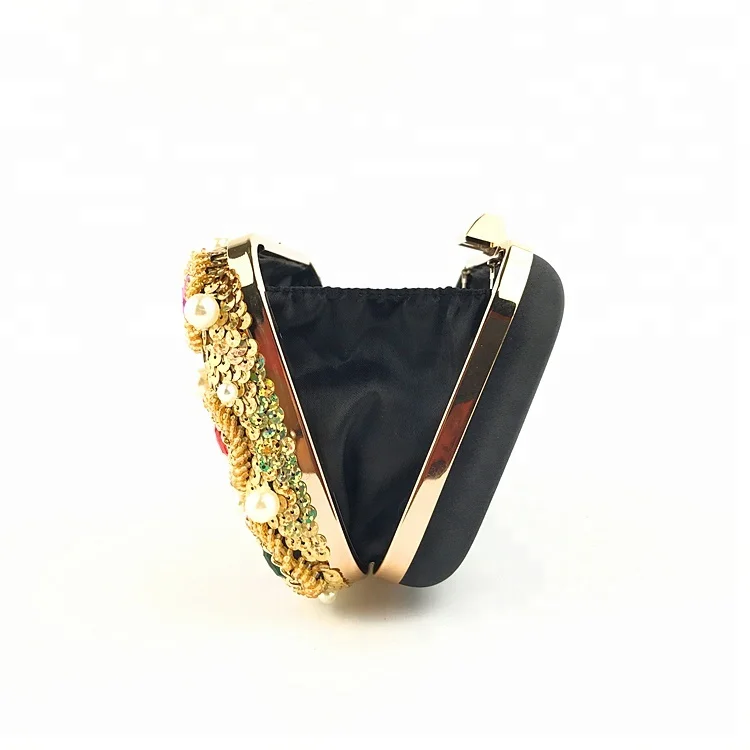 Elegant high quality handmade gold beaded rhinestone bag   OC3799