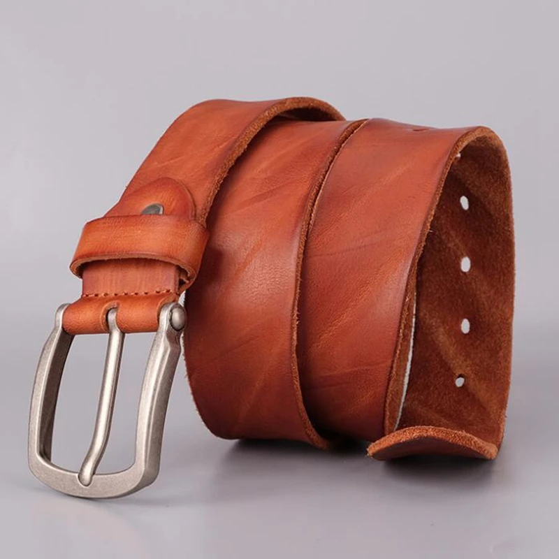 Dreamtop DTC554 pure cow leather mens belt vintage style fashion pin buckle italian leather belt