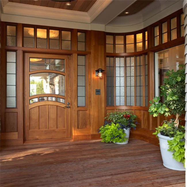 Elegant design insulated Villa glass wood door panels with two side light
