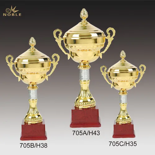 Gold Bowl Metal Trophy Cup with Wood Base