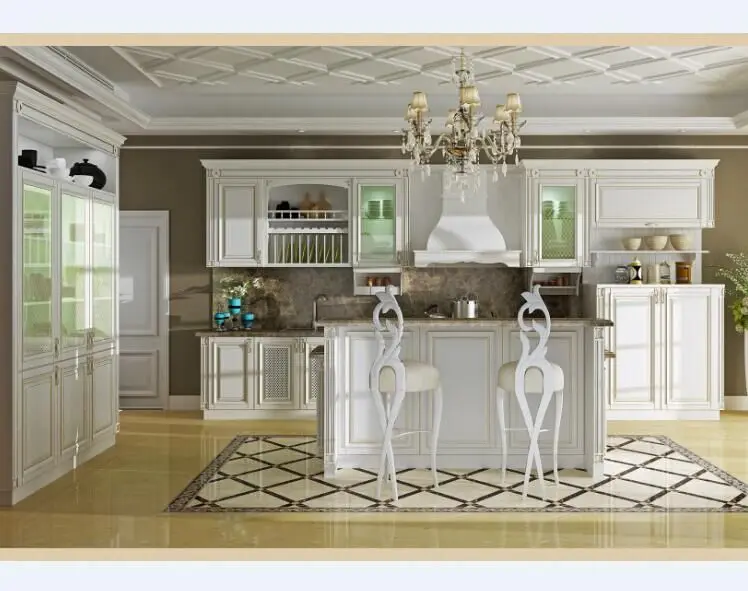 French country style Multifunetional high end wood kitchen furniture set factory in Foshan