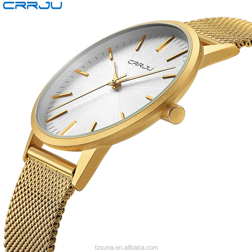 CRRJU Men Luxury Business Man Watch Golden Waterproof Unique Fashion Casual Quartz Male Dress Clock Gift 2117-2