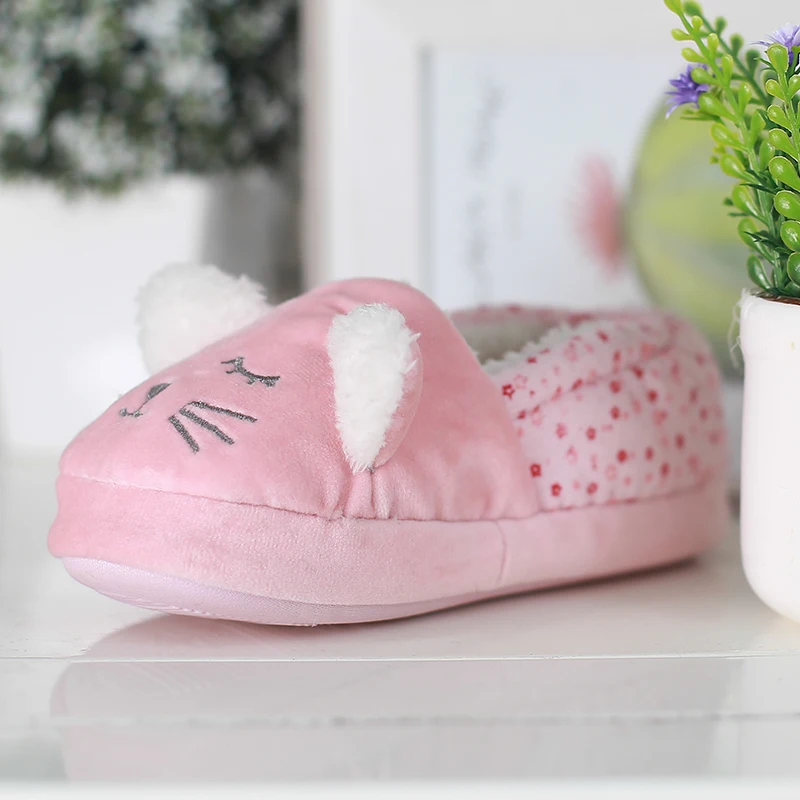 china children plush cat slippers girls mule fleece 3D amimal flufly home shoes  indoor outdoor slipper