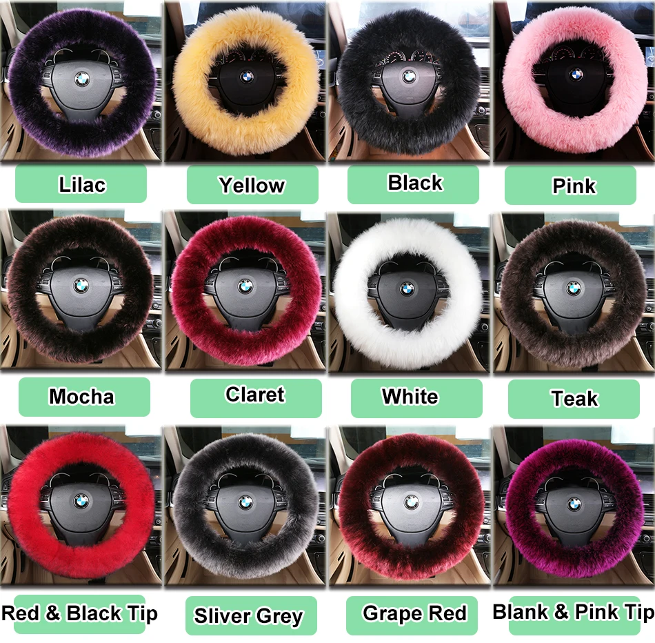 
Anti Slip Styling Fluffy Long Wool Steering Wheel Cover For Car Accessories Interior Australian Merino Sheepskin Automobile 