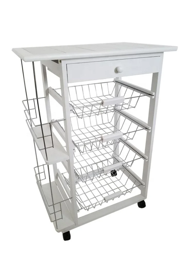 
White Kitchen Trolley Cart With Tile Top 