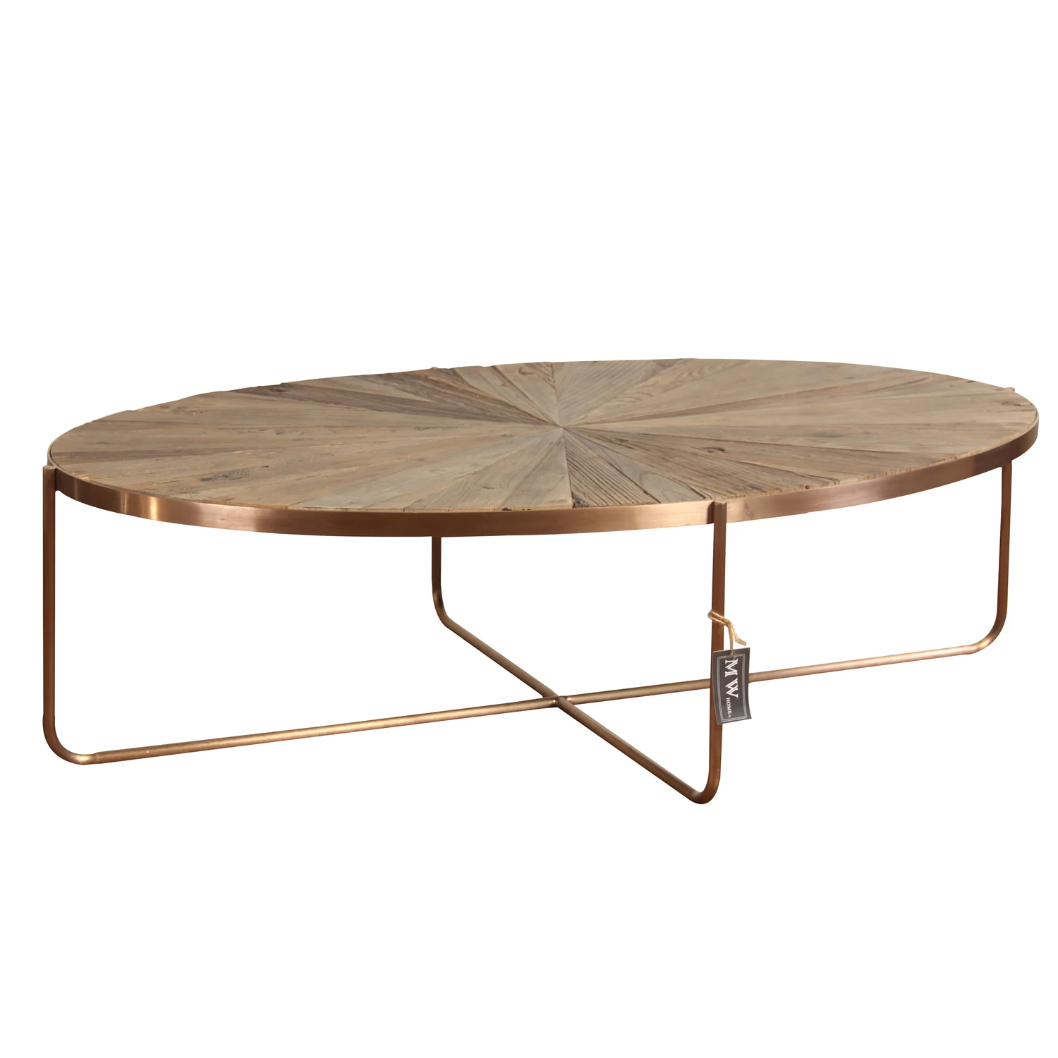MRS WOODS High quality rose gold stainless steel frame oval coffee table wood