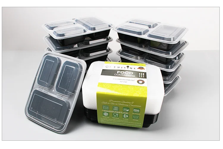 disposable to go plastic bpa free meal prep 3 compartment food containers