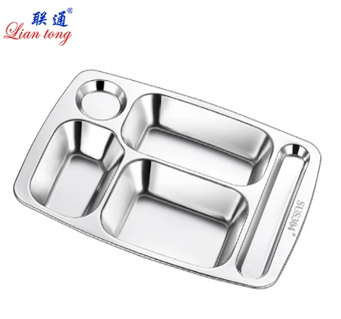 Factory wholesale cheap stainless steel canteen food tray divided fast food  tray   dinner plate