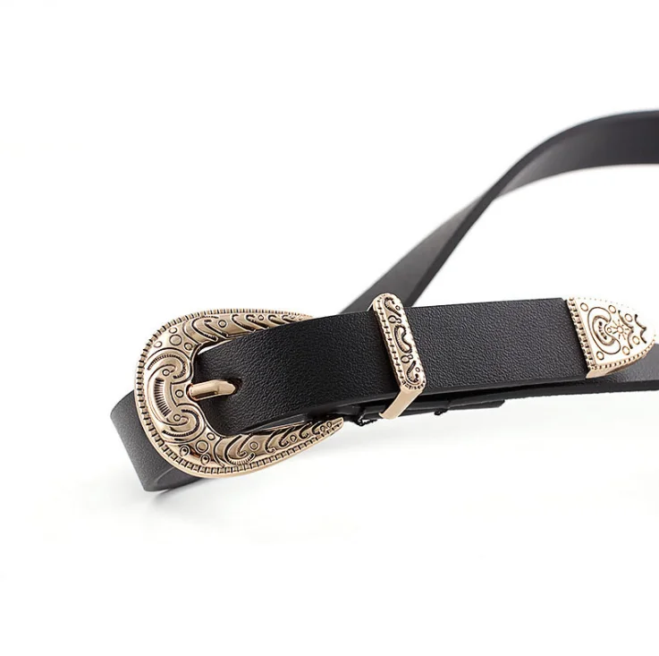 Vintage Embossed Metal Buckle PU Belt