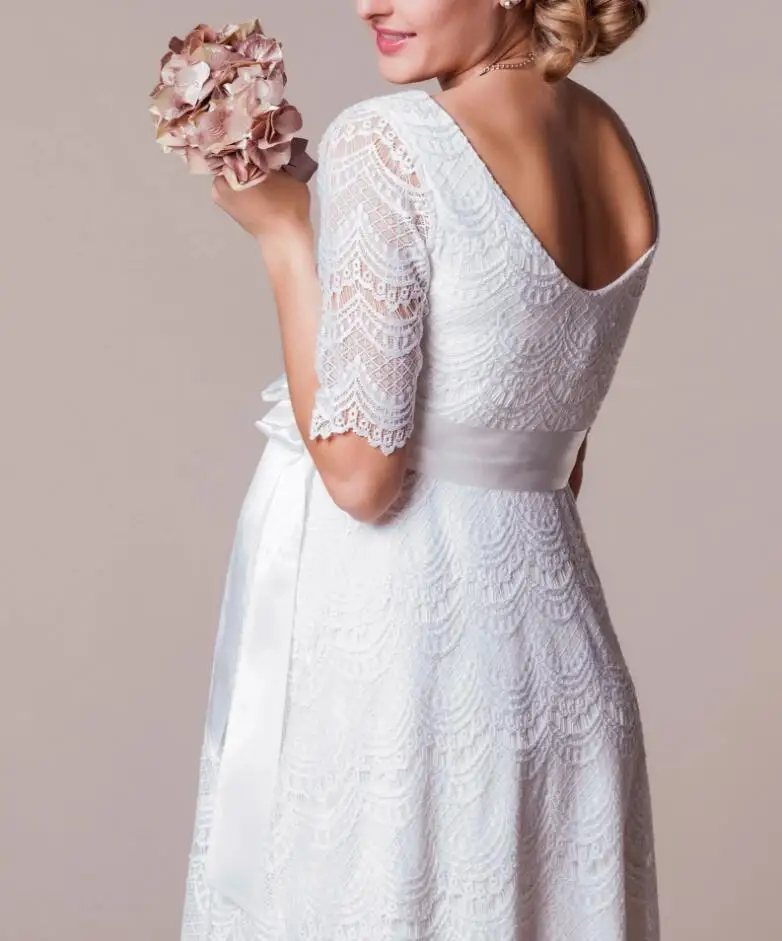 Floor Length Big Size White Wedding Gown Dress For Pregnant Brides